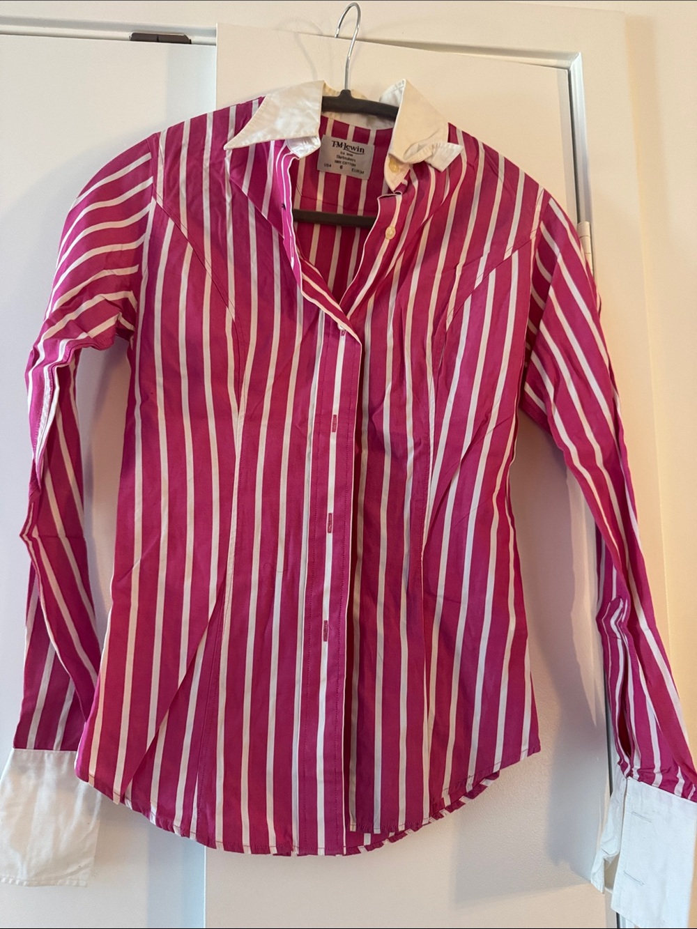 T.M.Lewin Pink and White Striped Dress Shirt